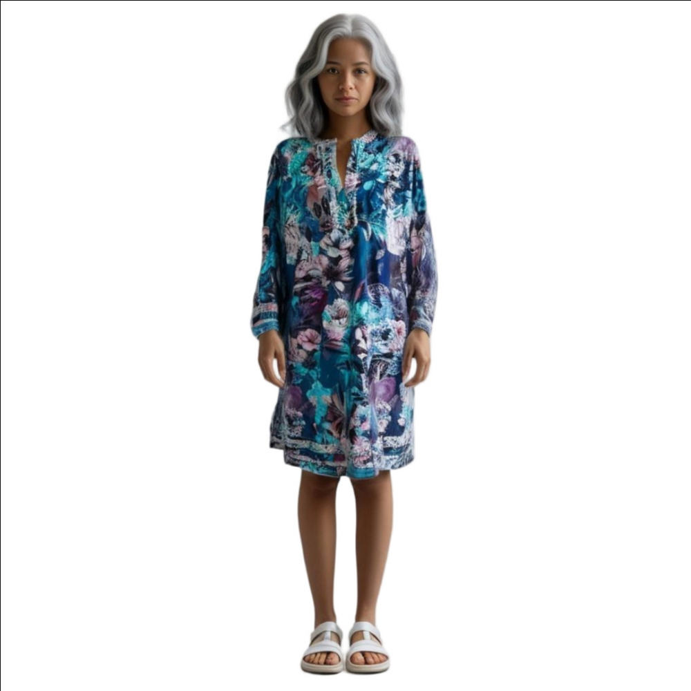 SOFT SURROUNDINGS "JEWELL UPF" Dress Size Medium. Color: "midnight floral"